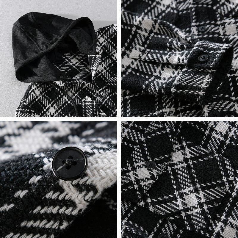 Herren Karierter Overshirt mit gesteppter Kapuze und Thermofutter Nord Taschen