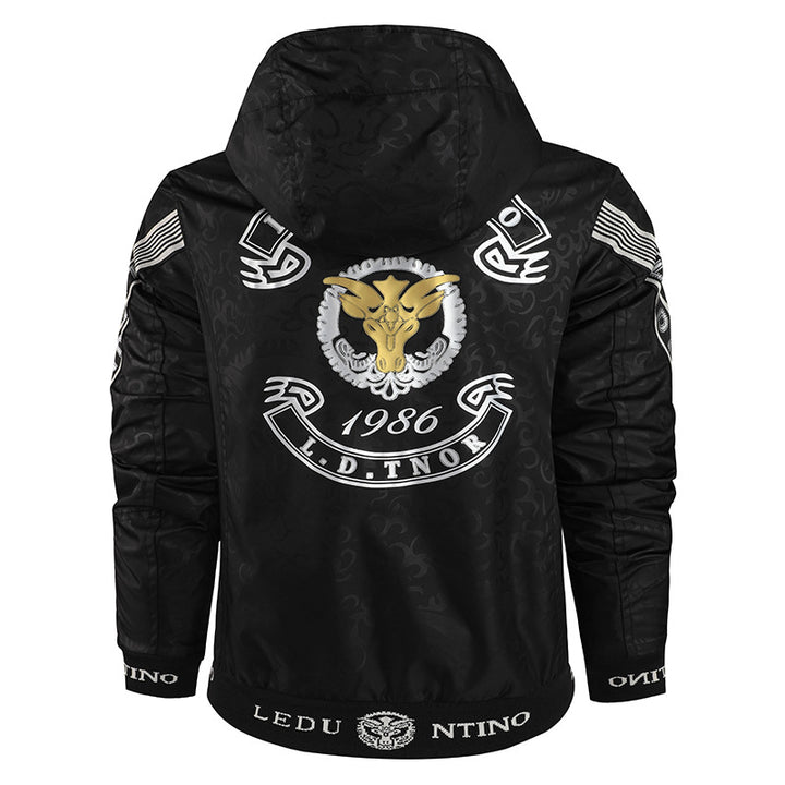 Herren  leichte Kapuzenjacke mit gestreiftem Innenfutter, Logo-Ärmelprint und elastischem Saum Nord Taschen