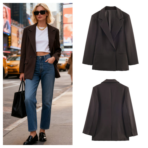 Damen Taillierter Longline-Blazer mit fallendem Revers und Ein-Knopf-Verschluss Nord Taschen