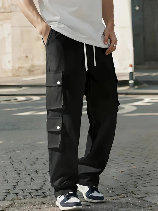 Herren Locker sitzende Cargo-Hose mit mehreren Klapp- und Utility-Taschen & Kordelzugbund Nord Taschen
