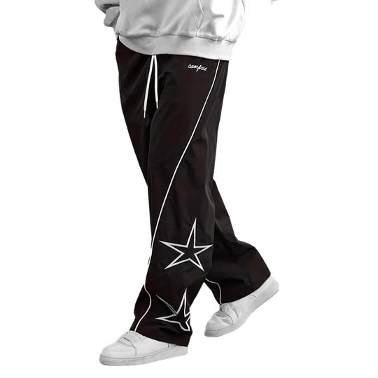 Herren Weite Trackpants mit Kontrastpaspel, Kordelzug und Sternapplikation Nord Taschen