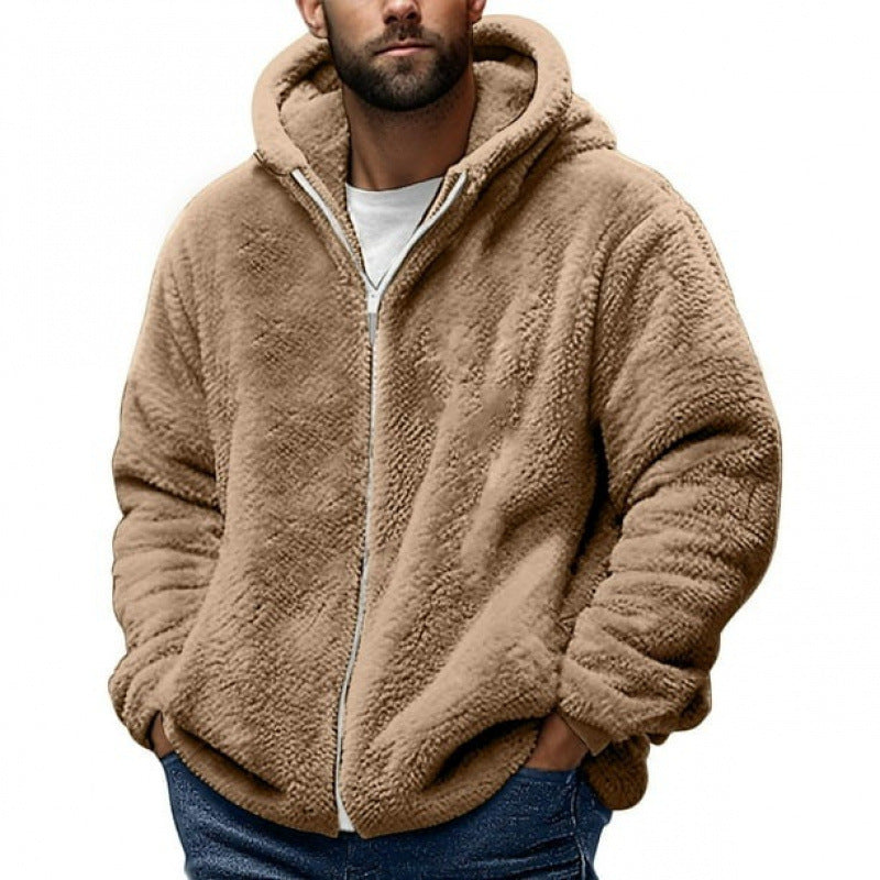 Herren Kuschelige Teddy-Fleece-Kapuzenjacke mit Reißverschluss und Oversize-Passform Nord Taschen