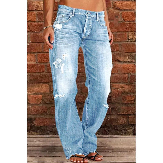 Damen Lockere Destroyed-Jeans mit weitem Bein und niedriger Taille Nord Taschen