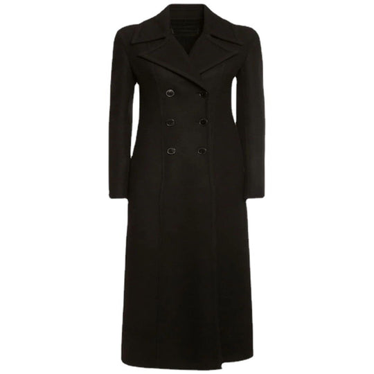 Damen Eleganter bodenlanger Wollmix‑Longcoat im Clean‑Cut Doppelreiher mit strukturierter Schulterpartie Nord Taschen