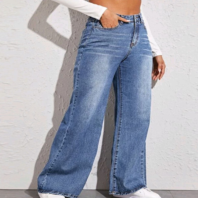 Damen hochgeschnittene weite Denim-Jeans mit extra weitem Bein und rohem Saum Nord Taschen