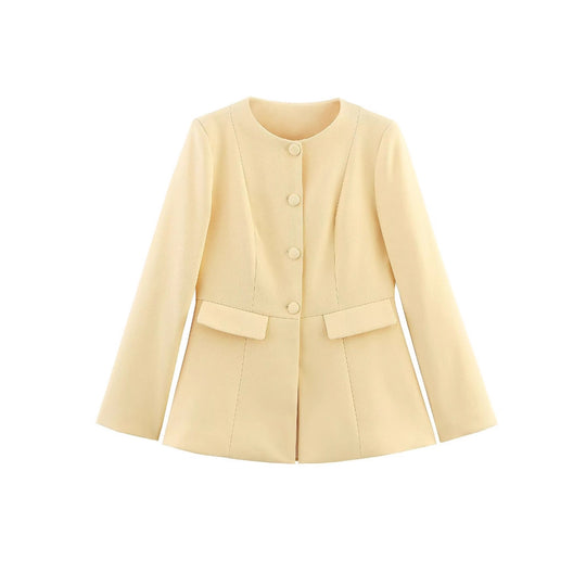 Damen Taillierte Blazerjacke mit Rundhalsausschnitt, verdeckter Knopfleiste und Pattentaschen Nord Taschen