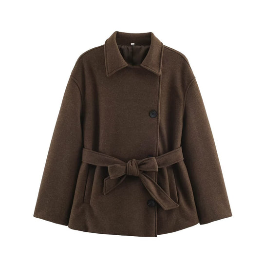 Damen Kurzmantel im Wickelstil mit Taillengürtel und kastiger Silhouette Nord Taschen