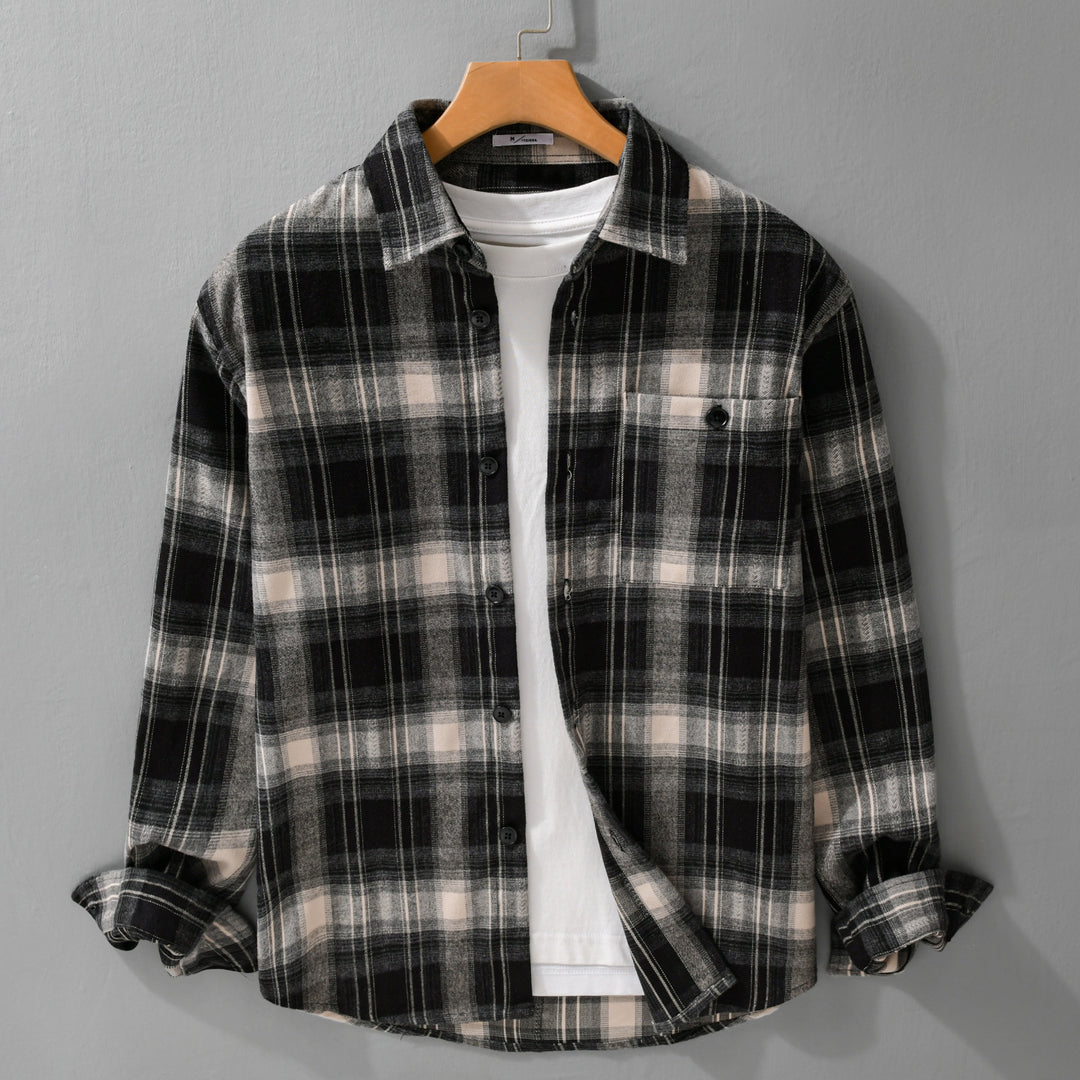 Herren Kariertes Flanell‑Hemdjacke im Overshirt‑Stil mit weich gebürsteter Oberfläche Nord Taschen