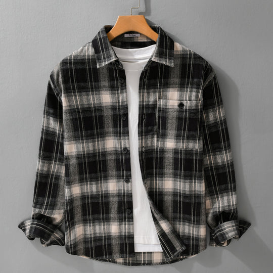 Herren Kariertes Flanell‑Hemdjacke im Overshirt‑Stil mit weich gebürsteter Oberfläche Nord Taschen