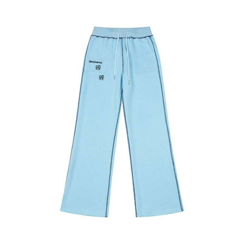 Damen Weite Lounge-Hose mit hohem Bund, Kordelzug und Kontrastnaht Nord Taschen