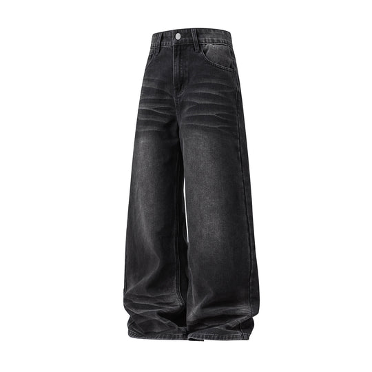 Damen Ultraweite hochgeschnittene Denim Palazzohose im Baggy Schnitt mit Vintage Wascheffekt Nord Taschen