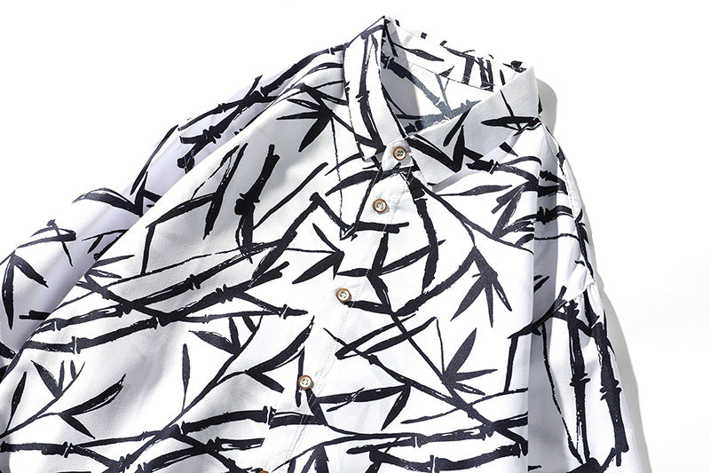 Herren Locker geschnittenes Hemd mit Allover Bambus-Print und Kentkragen Nord Taschen