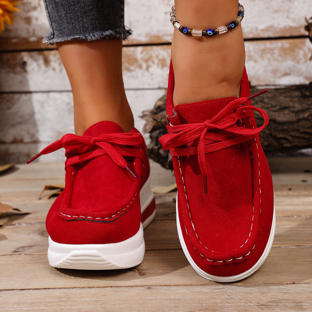 Damen Velours‑Mokassin‑Plateau‑Sneaker mit verstecktem Keil und gepolstertem Komfortfußbett Nord Taschen
