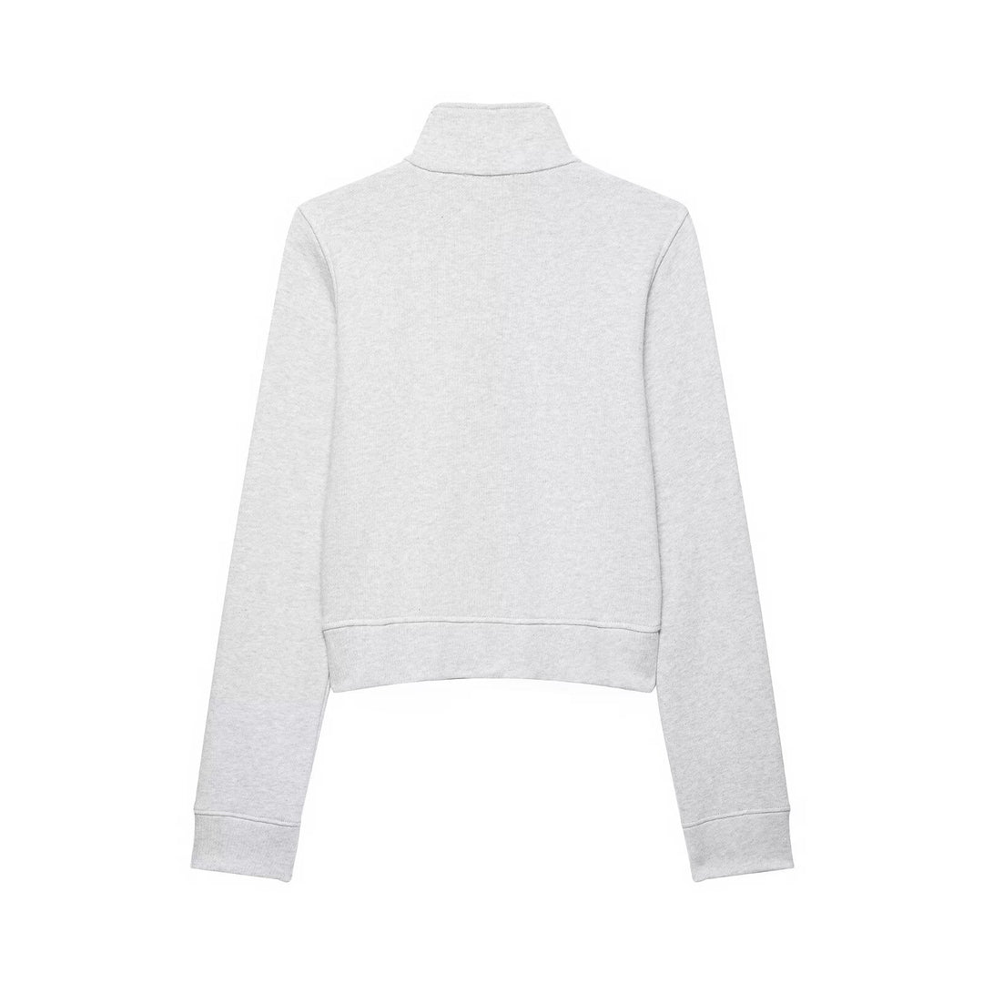 Damen Kurze Sweatjacke im Militärstil mit Stehkragen und dekorativer Knopfleiste Nord Taschen