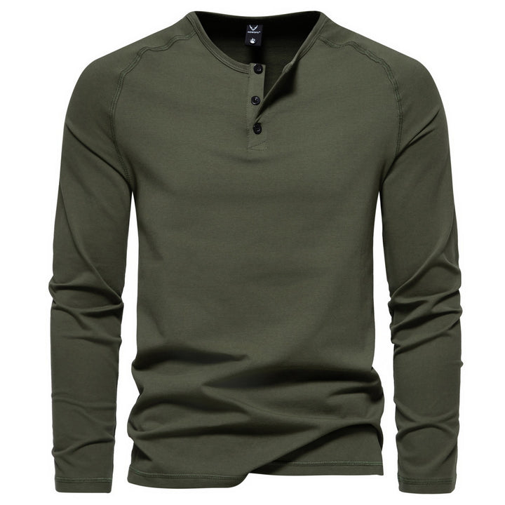 Herren langärmeliges Henley-Shirt aus Baumwollmischung mit Knopfleiste und schmaler Schnitt Nord Taschen