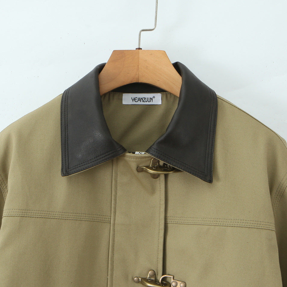 Damen Kurzjacke mit Knebelverschlüssen und kontrastierendem Hemdkragen Nord Taschen