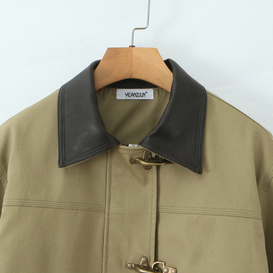 Damen Kurzjacke mit Knebelverschlüssen und kontrastierendem Hemdkragen Nord Taschen
