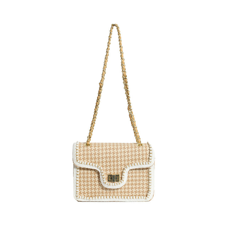 Damen Schultertasche im edlen Rattan-Look mit Kettenriemen Nord Taschen