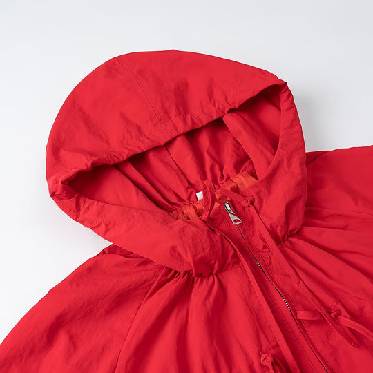 Damen Leichte Kapuzen-Boxy-Übergangsjacke mit Tunnelzug und elastischen Bündchen Nord Taschen