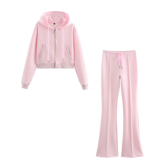 Damen 20+ zweiteiliges Joggingset mit Kapuzen‑Cropped‑Zipjacke und ausgestellter High‑Waist‑Palazzohose Nord Taschen