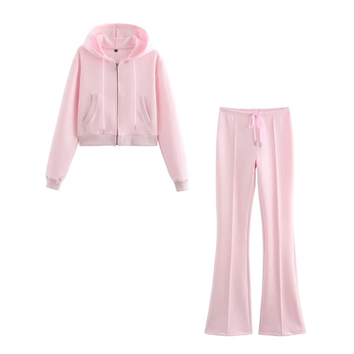 Damen 20+ zweiteiliges Joggingset mit Kapuzen‑Cropped‑Zipjacke und ausgestellter High‑Waist‑Palazzohose Nord Taschen