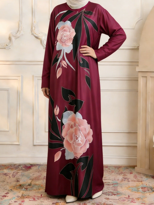Damen Maxikleid im Kaftan-Stil mit handbemaltem Blumenprint Nord Taschen