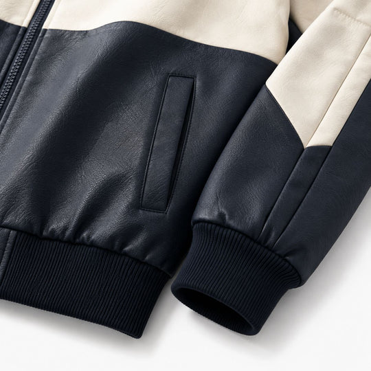 Herren Sportlicher Kapuzen‑Bomber mit Kunstlederoptik, Kontraststreifen und Reißverschluss Nord Taschen