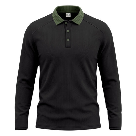 Herren Langarm-Polo aus feinem Rippstrick mit Kontrastkragen und Knopfleiste Nord Taschen