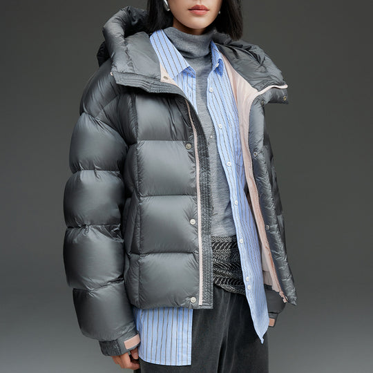 Damen Kurze Boxy‑Steppjacke mit Oversize‑Ärmeln, hohem Thermokragen und Kapuze Nord Taschen