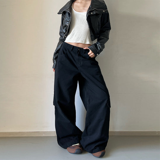 Damen Bodentiefe Utility-Palazzo-Hose aus schwerem Twill mit seitlichen Pattentaschen Nord Taschen