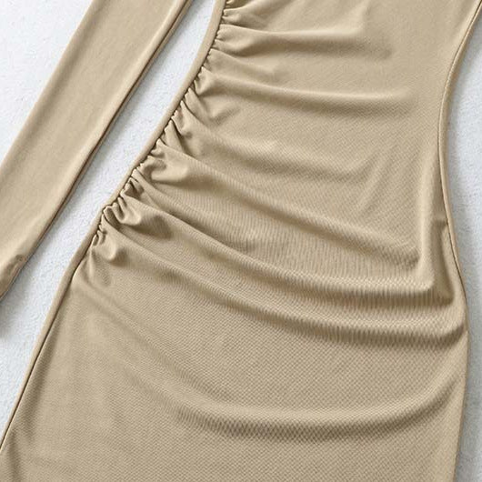 Damen Figurbetontes Midikleid mit tiefem Rundhalsausschnitt, langen Ärmeln und seitlicher Raffung Nord Taschen