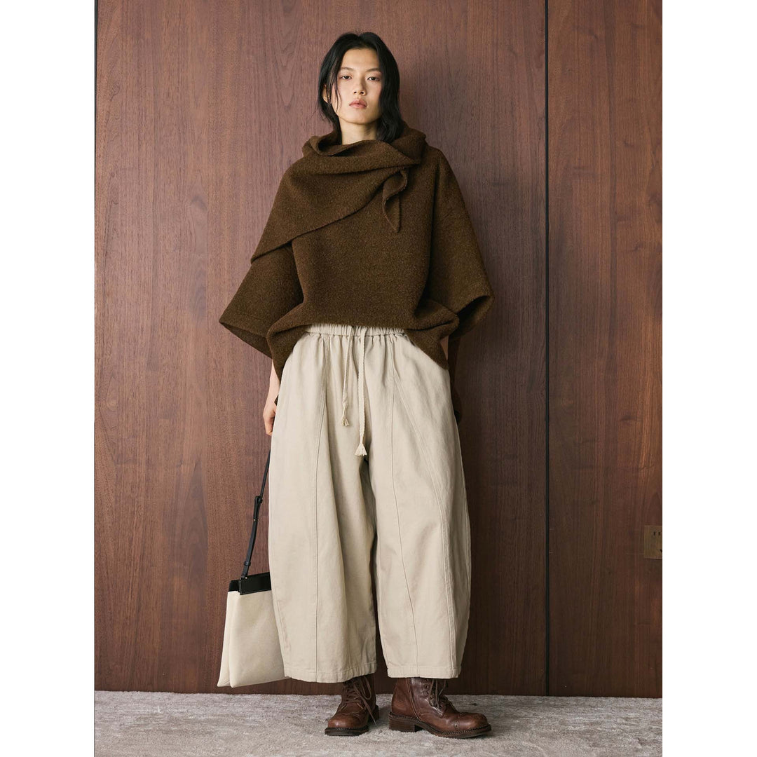 Damen Weite High‑Waist Canvas‑Culotte mit Kordelbund und Ziernähten Nord Taschen
