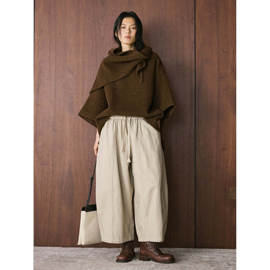 Damen Weite High‑Waist Canvas‑Culotte mit Kordelbund und Ziernähten Nord Taschen