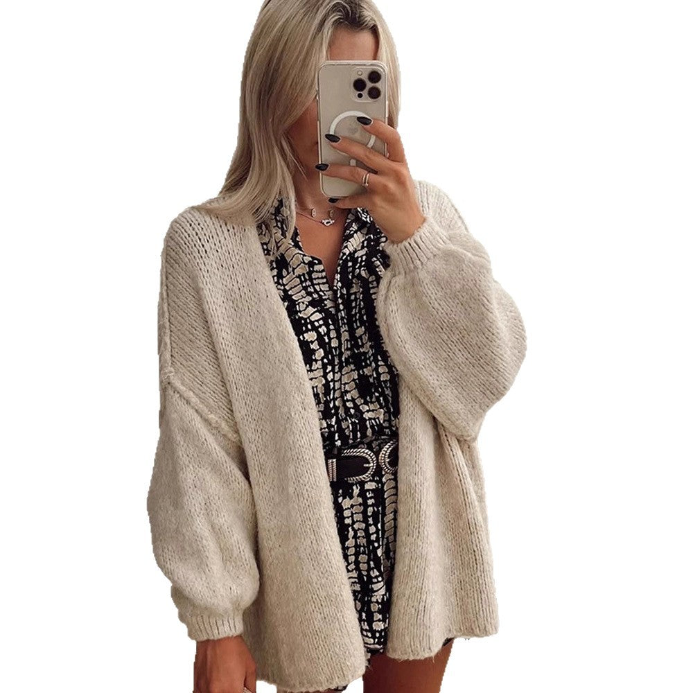 Damen Oversize Strickcardigan mit voluminösen Ballonärmeln und teddyähnlicher Struktur Nord Taschen