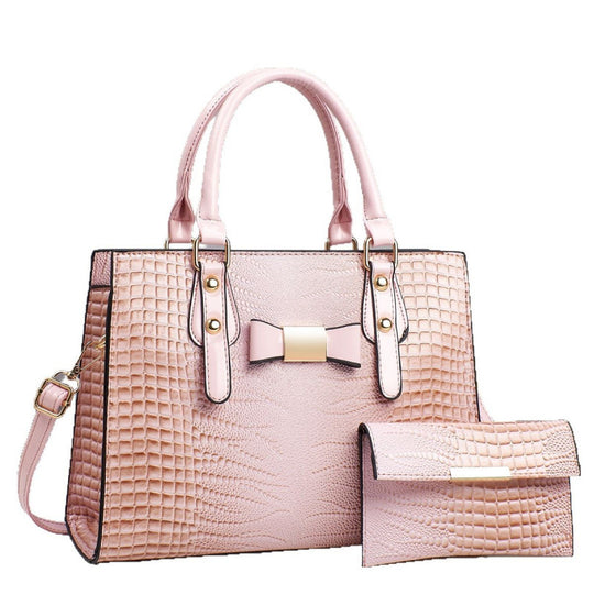 Damen elegante Handtasche mit schicker Schleifenapplikation und edlem Krokodil-Look Nord Taschen