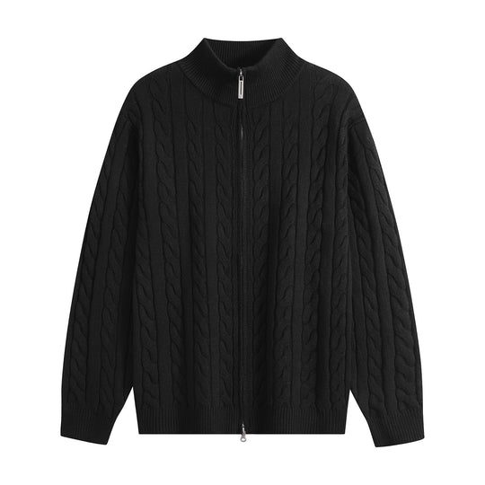 Herren Grobgestrickter Reißverschluss-Cardigan mit Zopfmuster, Stehkragen und Oversize-Schnitt Nord Taschen