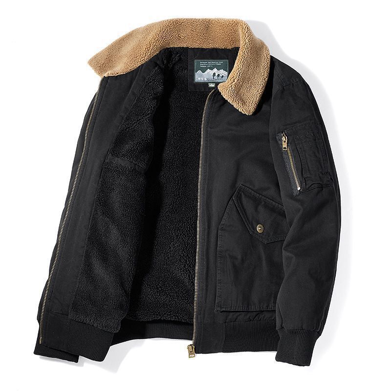 Herren Canvas-Fliegerblouson mit Sherpa-Innenfutter, Teddykragen und Utility‑Taschen Nord Taschen