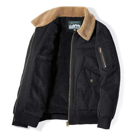 Herren Canvas-Fliegerblouson mit Sherpa-Innenfutter, Teddykragen und Utility‑Taschen Nord Taschen