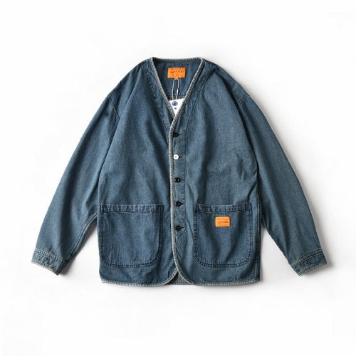 Herren Denim-Chorejacke im Worker-Look mit V-Ausschnitt und aufgesetzten Taschen Nord Taschen
