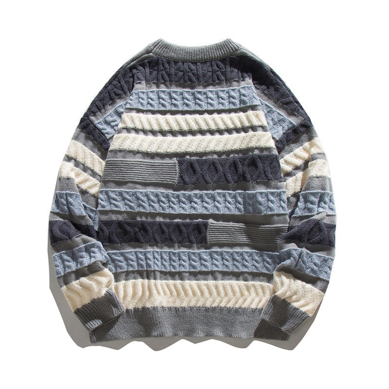 Unisex Oversize Strickpullover mit Patchwork‑Zopfmuster und Rundhalsausschnitt Nord Taschen