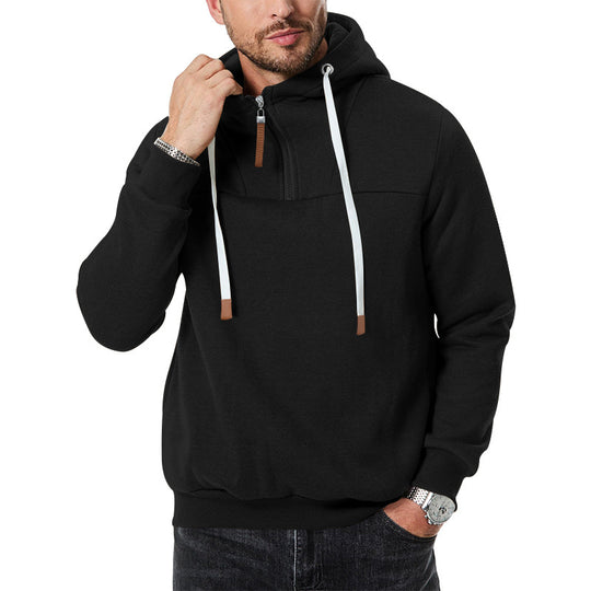 Herren Fleece-Halbzip-Hoodie mit Kapuze, Kordelzug und elastischen Bündchen Nord Taschen