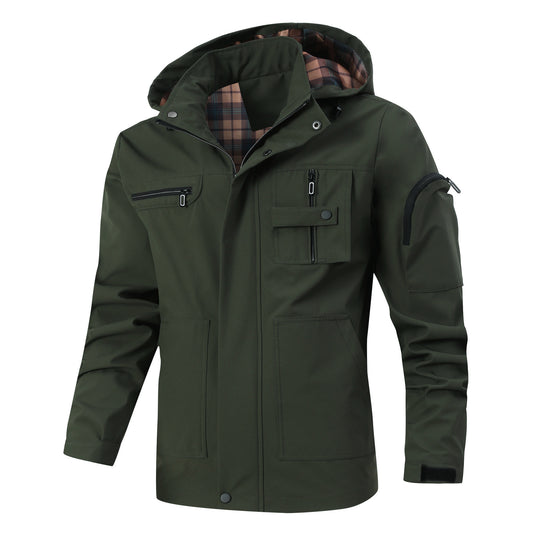 Herren Outdoor-Parka mit karierter Innenfütterung, Kapuze und Multifunktionstaschen Nord Taschen