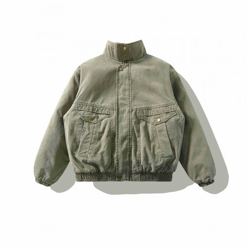 Unisex Weitgeschnittene Canvas-Utility-Jacke mit Stehkragen, Pattentaschen und elastischem Saum Nord Taschen