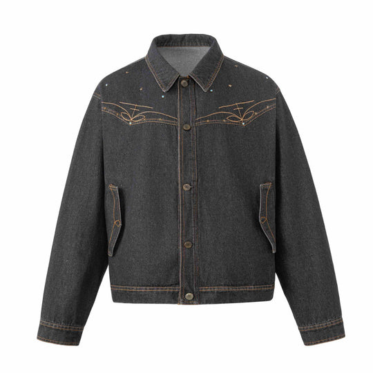 Unisex Boxy-Jeansblouson mit Sternstickerei und Ziernieten Nord Taschen