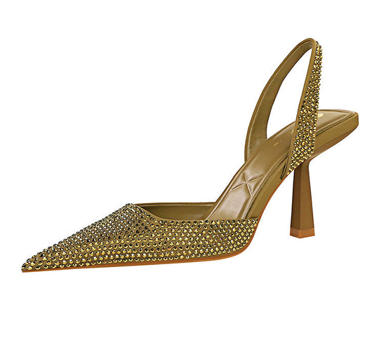 Damen Elegante Slingback-Pumps mit funkelnden Strassdetails und geschwungenem Absatz