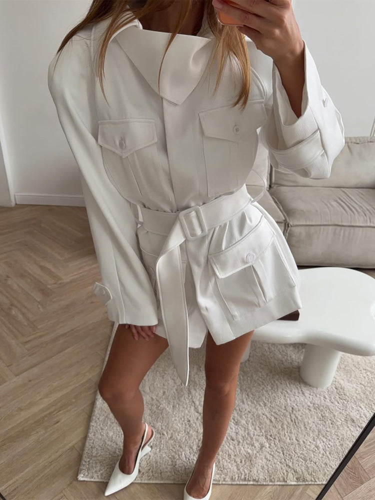Damen Kurzblusenkleid mit Taillengürtel und aufgesetzten Pattentaschen Nord Taschen