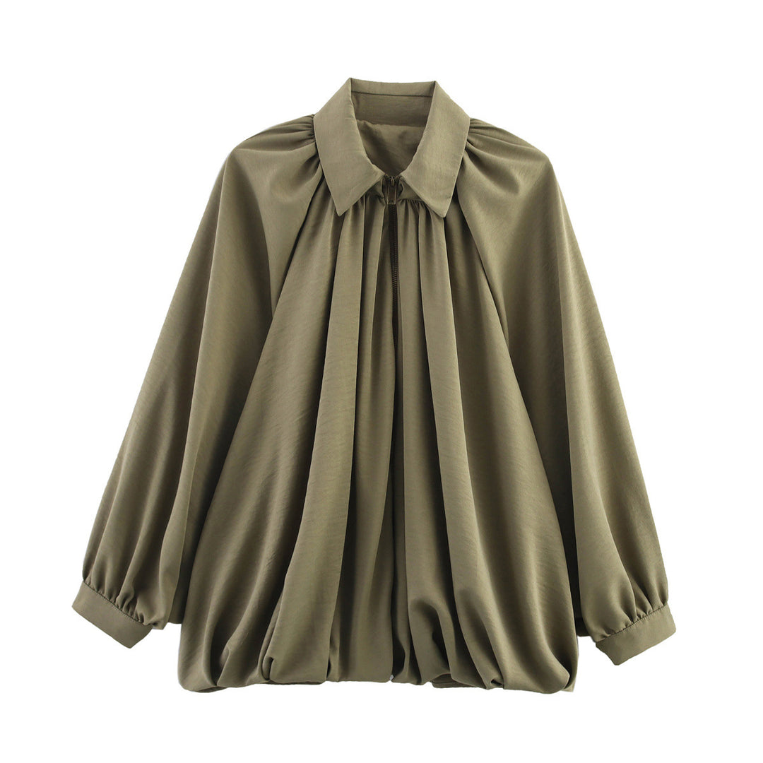 Damen Weite geraffte Blusenjacke mit Reißverschluss und Ballonärmeln Nord Taschen