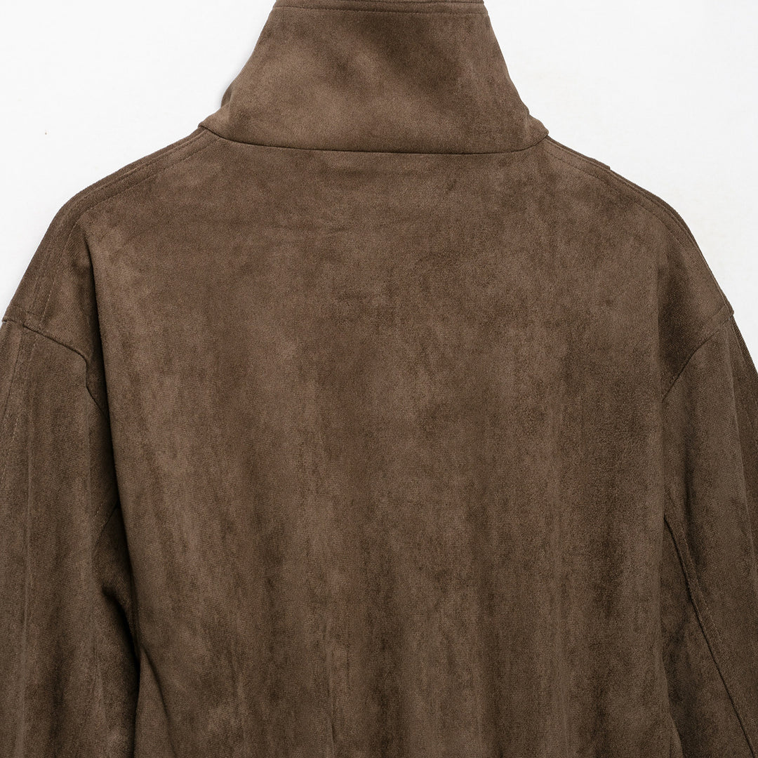 Damen Kurze Velours‑Optik Jacke mit hohem Funnelkragen, Druckknopfleiste und Bindegürtel Nord Taschen