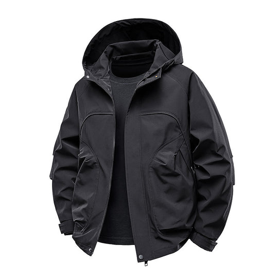 Herren technische Softshell-Utilityjacke mit Kapuze wasserabweisend und Multifunktionstaschen Nord Taschen