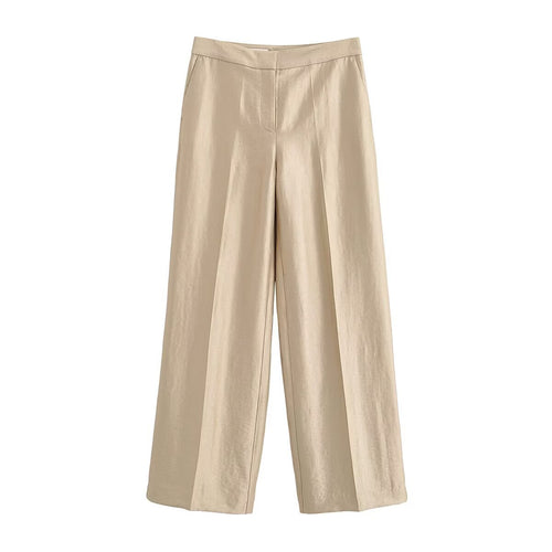 Damen Weite Highwaist-Hose mit Bügelfalte und fließender Satinoptik Nord Taschen